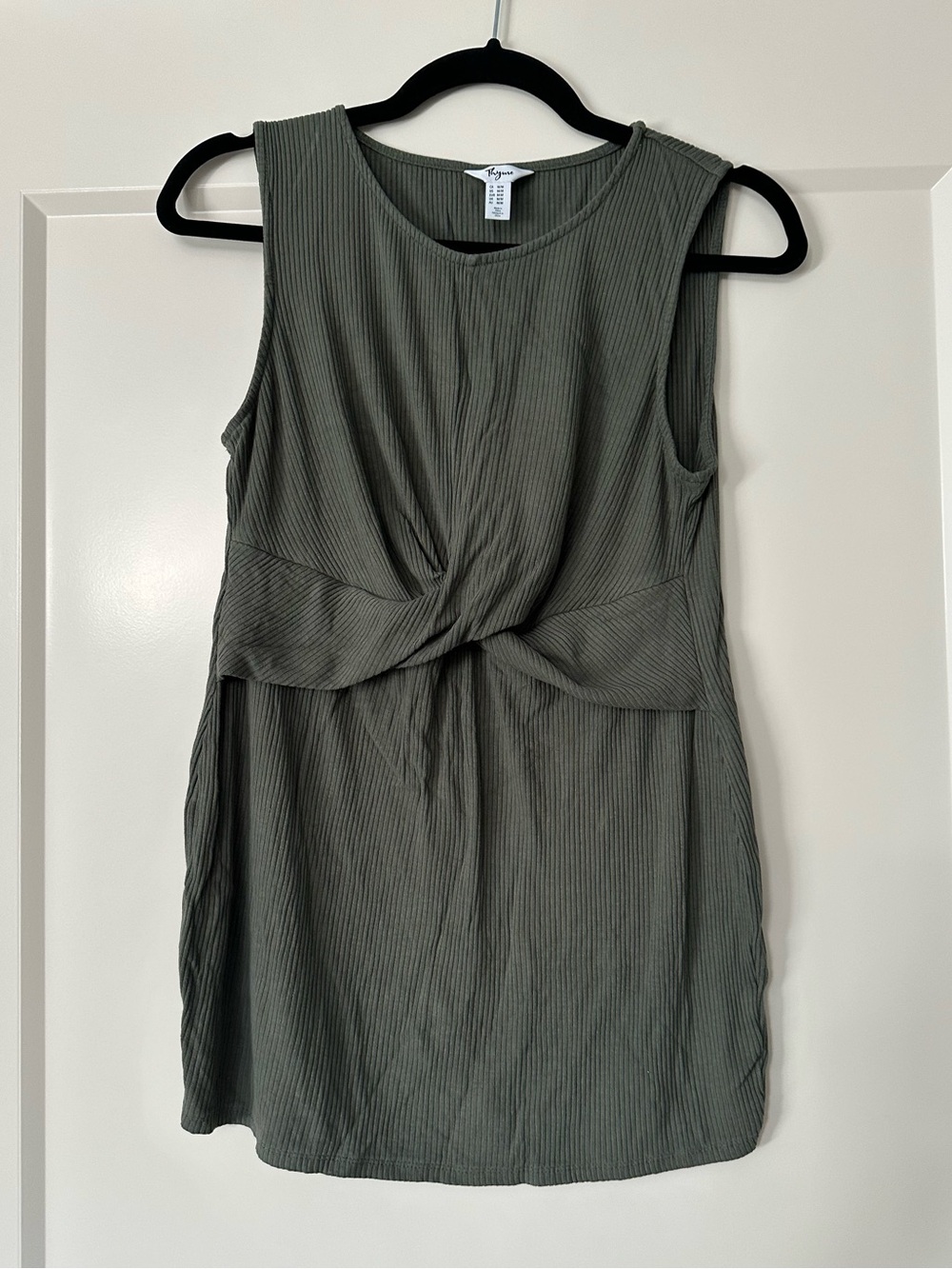 Thyme Maternity Ribbed Twist-Front Sleeveless Top - Olive